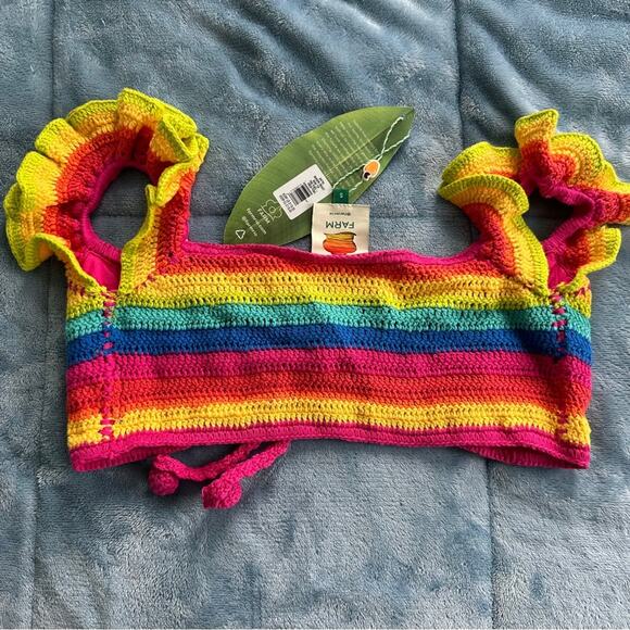FARM RIO Rainbow Crotchet Ruffle Bikini Top - Picture 7 of 8